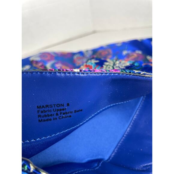 Fashion Nova Blue Metallic Thigh High Pointed Toe Floral Heels Size 8 - Picture 5 of 9